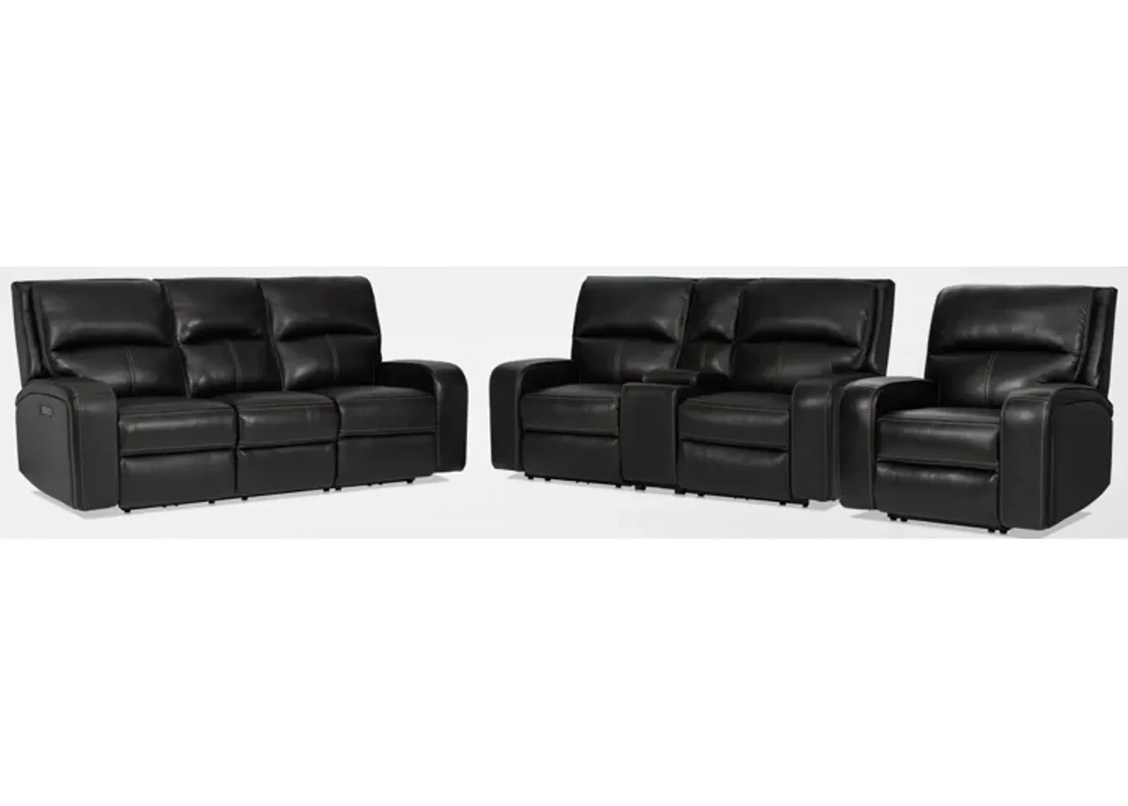 Burke Dual-Power Reclining Leather Sofa, Loveseat, and Recliner