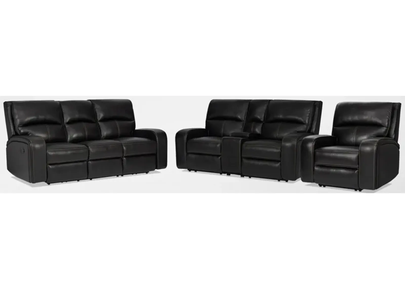 Burke Manual Reclining Leather Sofa, Loveseat and Recliner