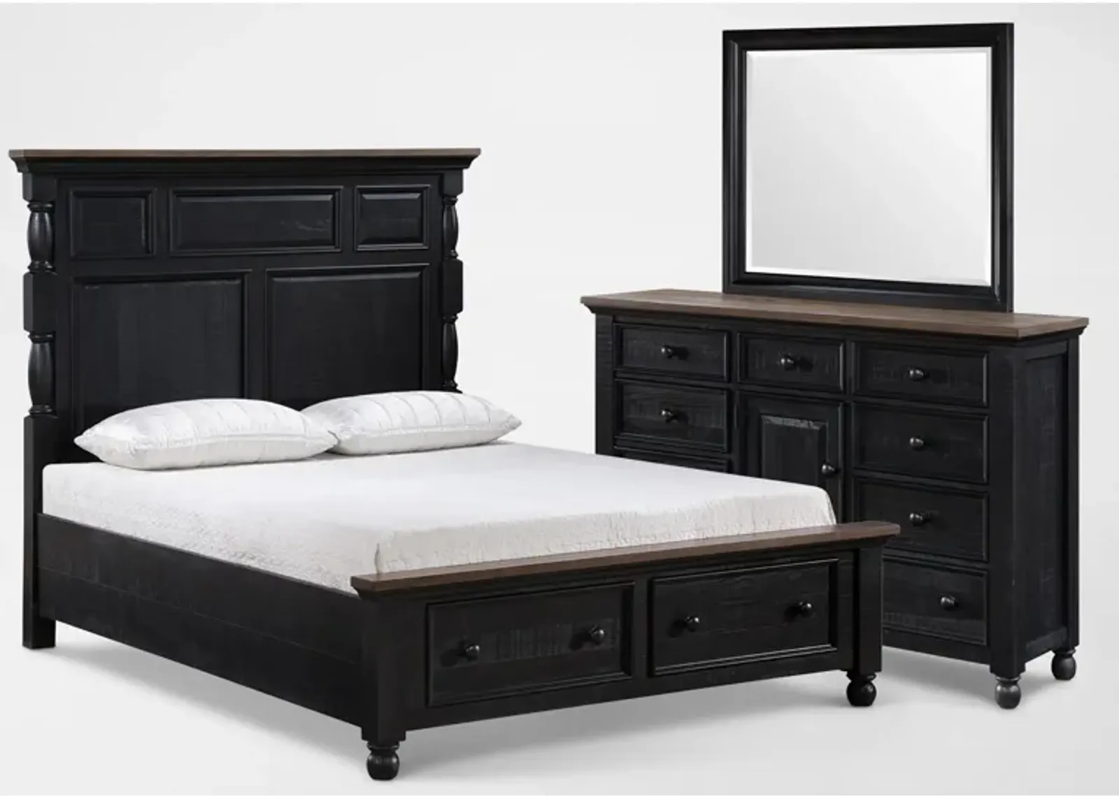 Riverview 5-Piece Queen Storage Bedroom Set with Dresser and Mirror - Black