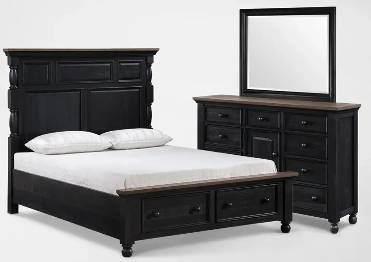 Riverview 5-Piece Queen Storage Bedroom Set with Dresser and Mirror - Black