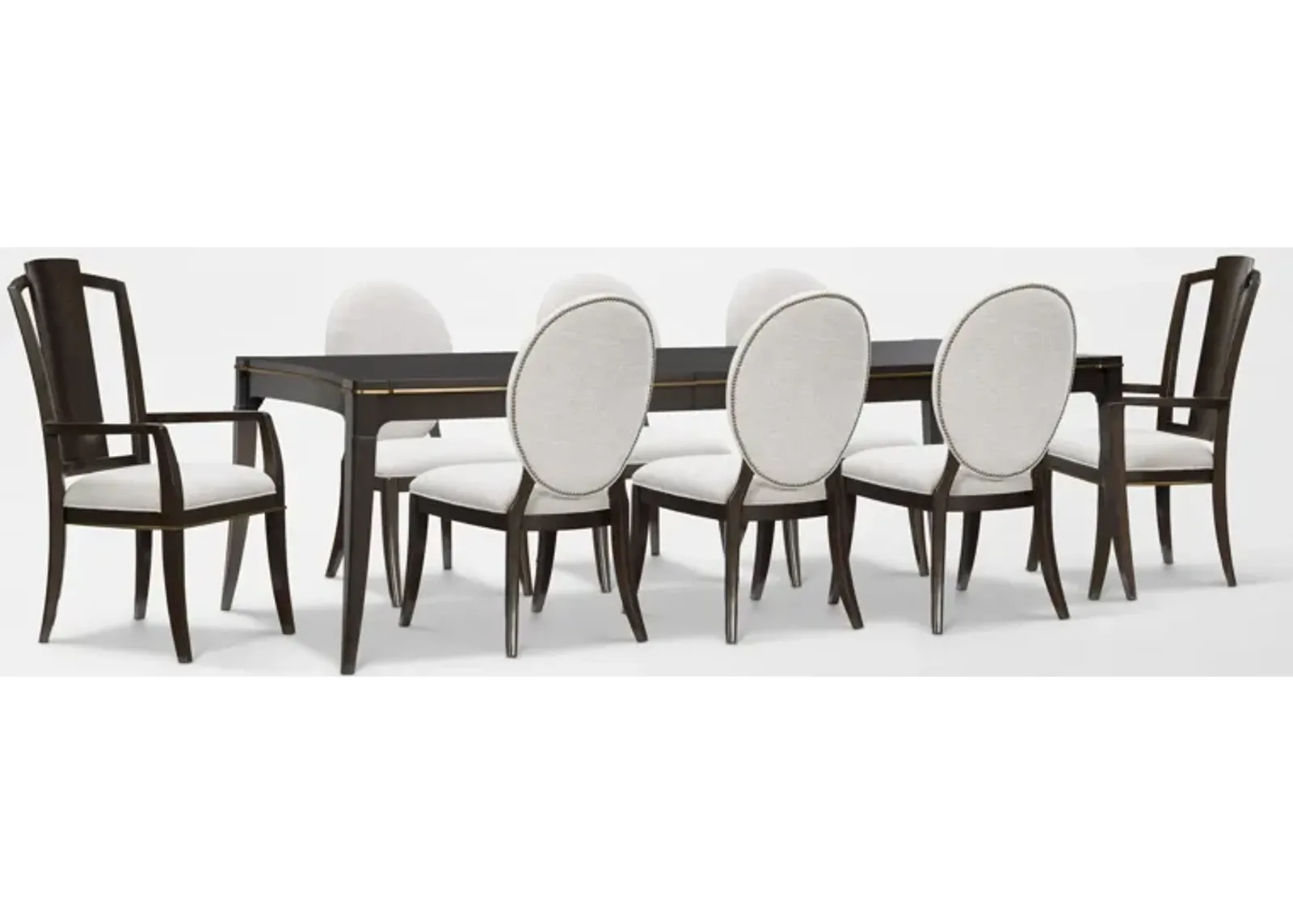 Manhattan Rectangular Dining Table with 6 Oval-Back Side Chairs and 2 Splat-Back Armchairs