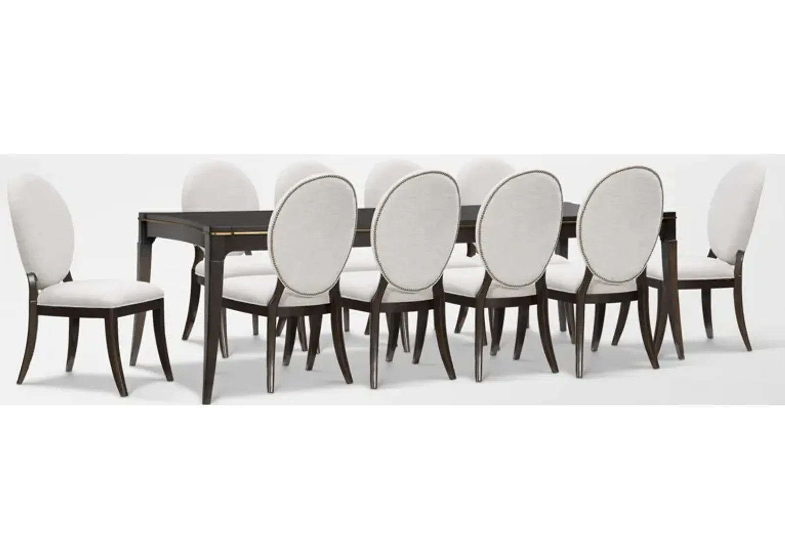 Manhattan Rectangular Dining Table with 10 Oval-Back Side Chairs