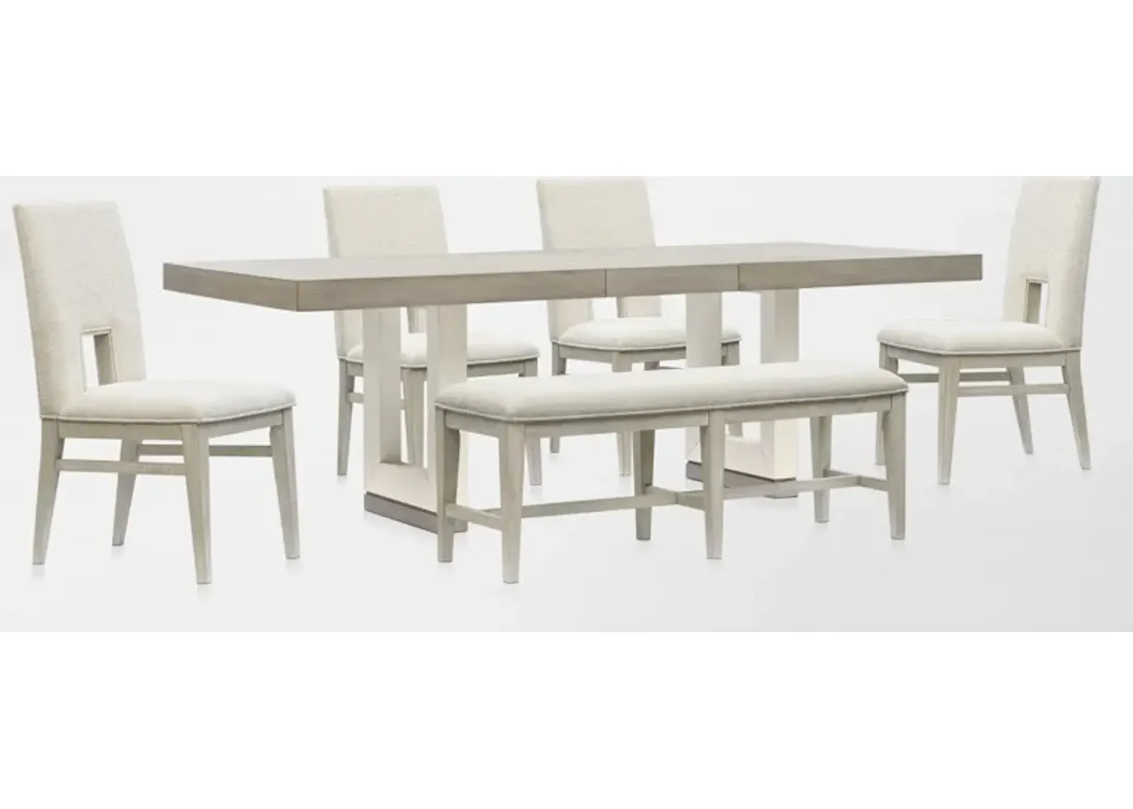 Coronado Extendable Dining Table, 4 Side Chairs, and Bench