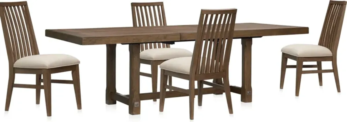 Madrid Extendable Rectangular Dining Table and 4 Slat-Back Dining Chairs - Oak