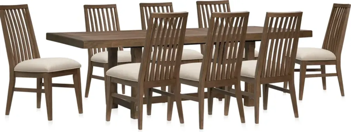 Madrid Extendable Rectangular Dining Table and 8 Slat-Back Dining Chairs - Oak