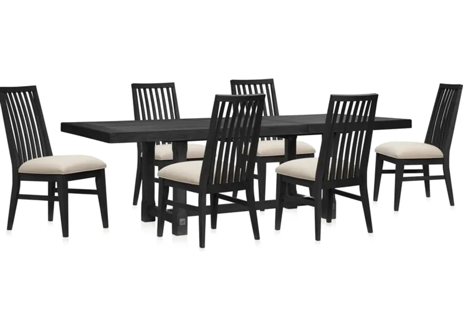 Madrid Extendable Rectangular Dining Table and 6 Slat-Back Dining Chairs - Black