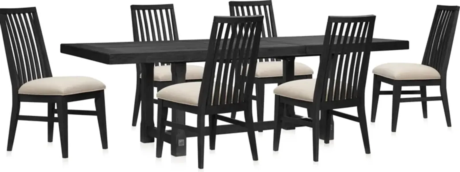 Madrid Extendable Rectangular Dining Table and 6 Slat-Back Dining Chairs - Black