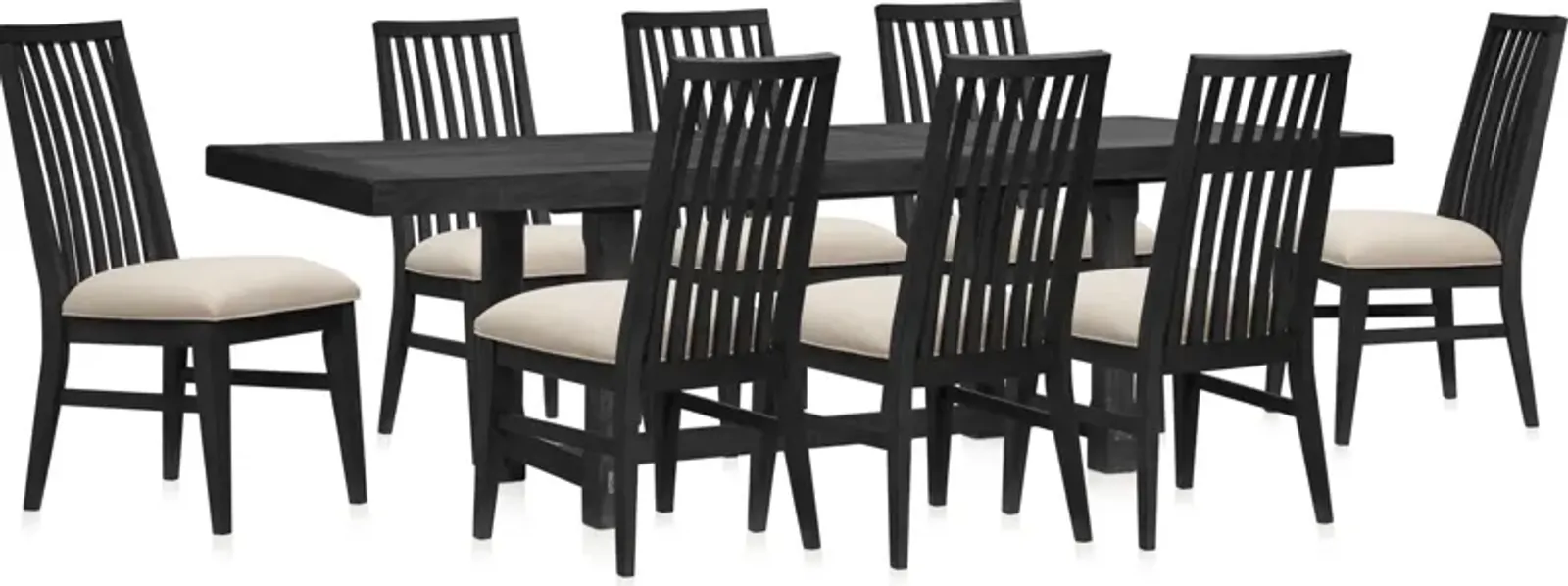 Madrid Extendable Rectangular Dining Table and 8 Slat-Back Dining Chairs - Black