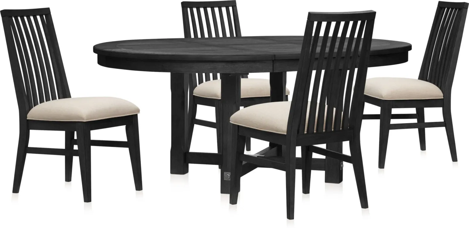 Madrid Round Dining Table and 4 Slat-Back Dining Chairs - Black