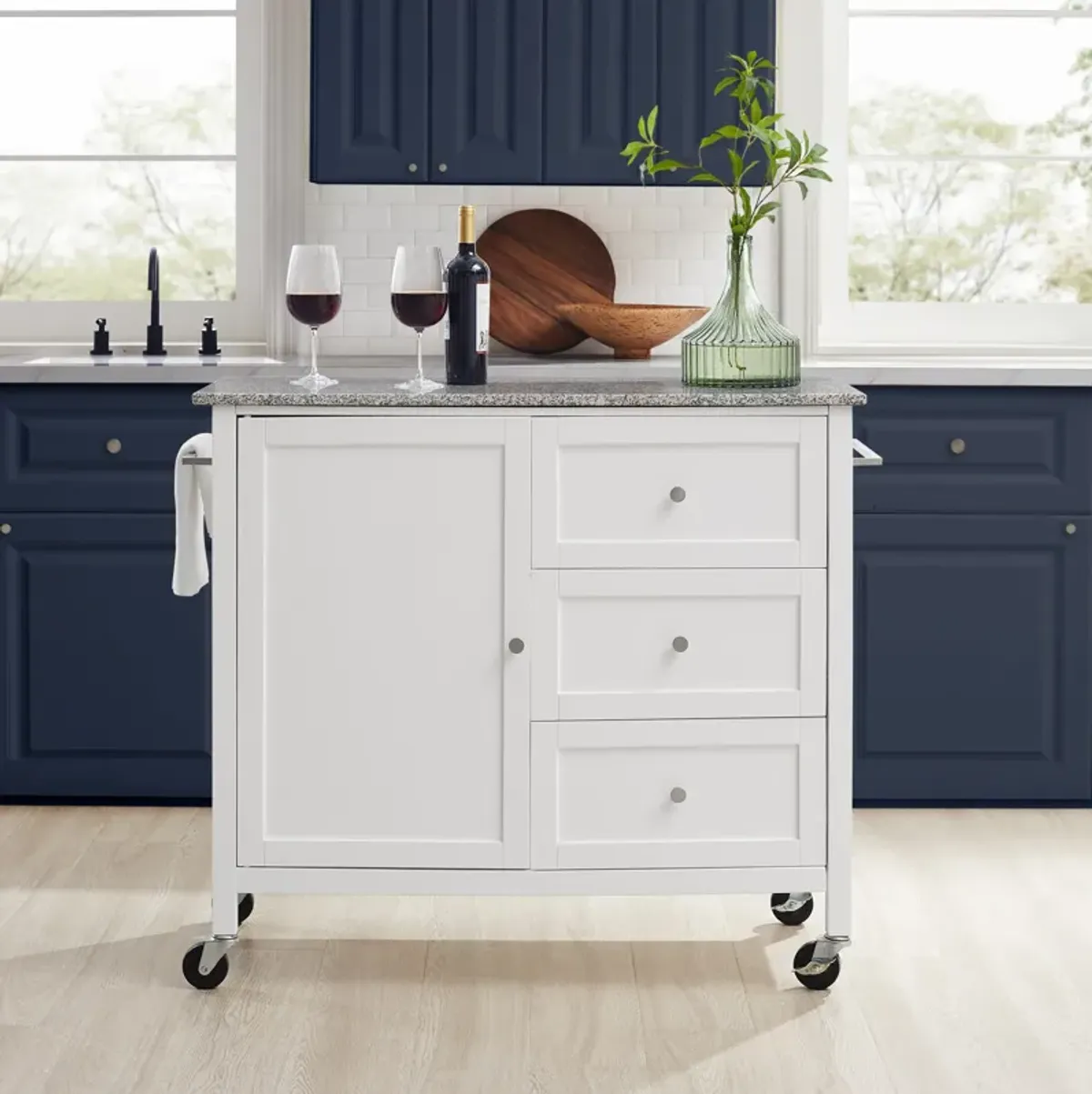 Elio Kitchen Island - White/Gray Granite