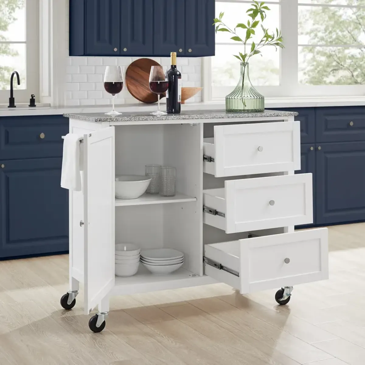 Elio Kitchen Island - White/Gray Granite