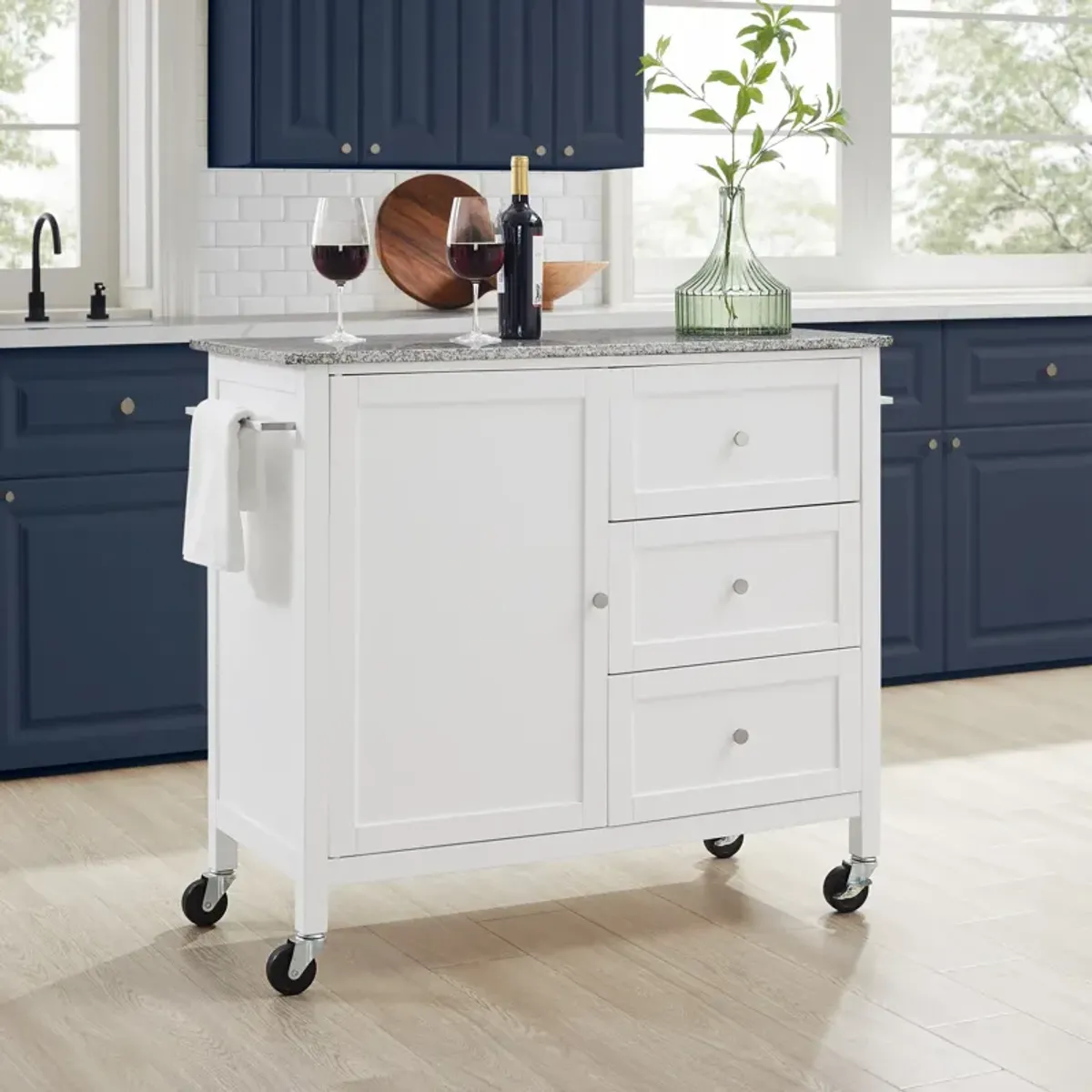 Elio Kitchen Island - White/Gray Granite