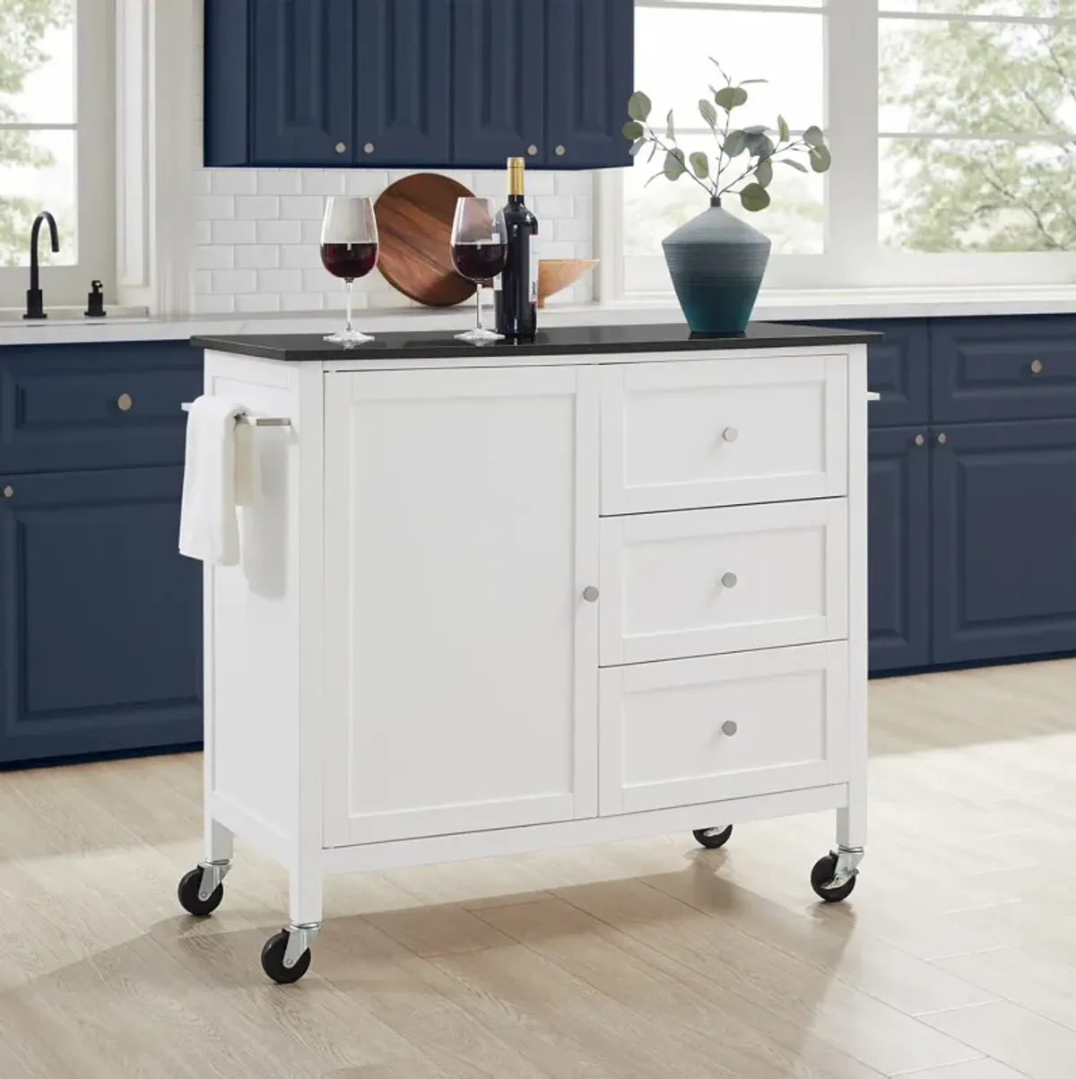 Elio Kitchen Island - White/Black Granite