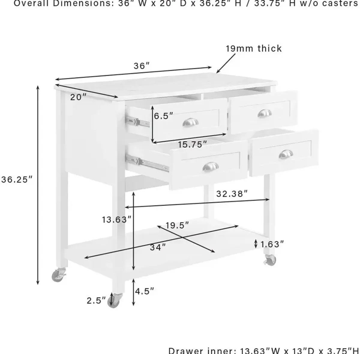 Dacre Kitchen Island - White/White