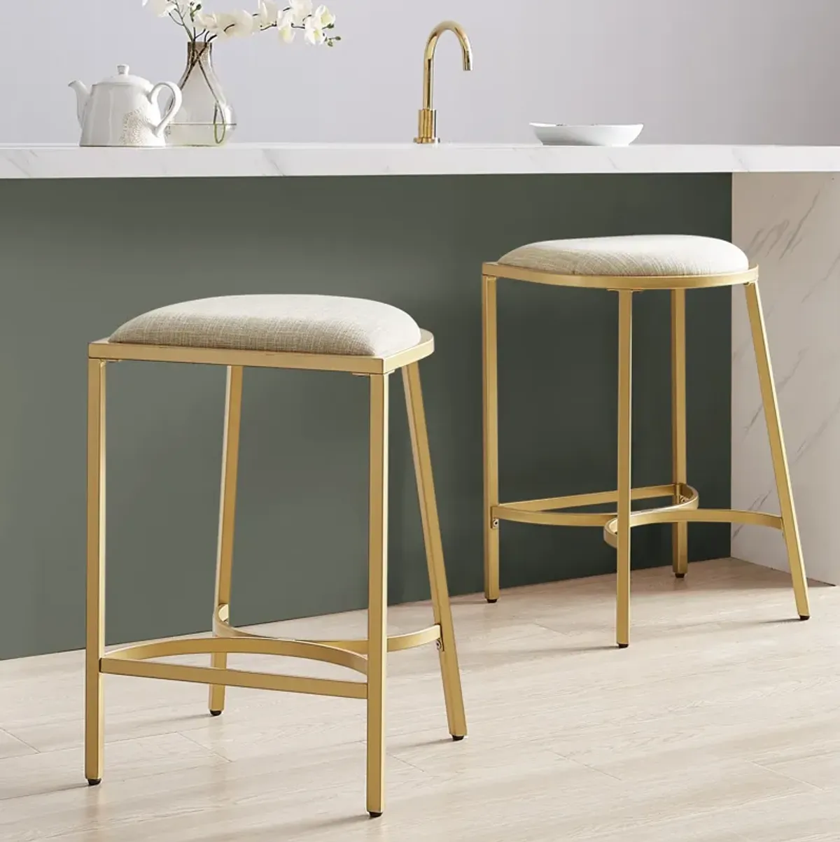 Huck Set of 2 Counter-Height Stools - Oatmeal/Gold