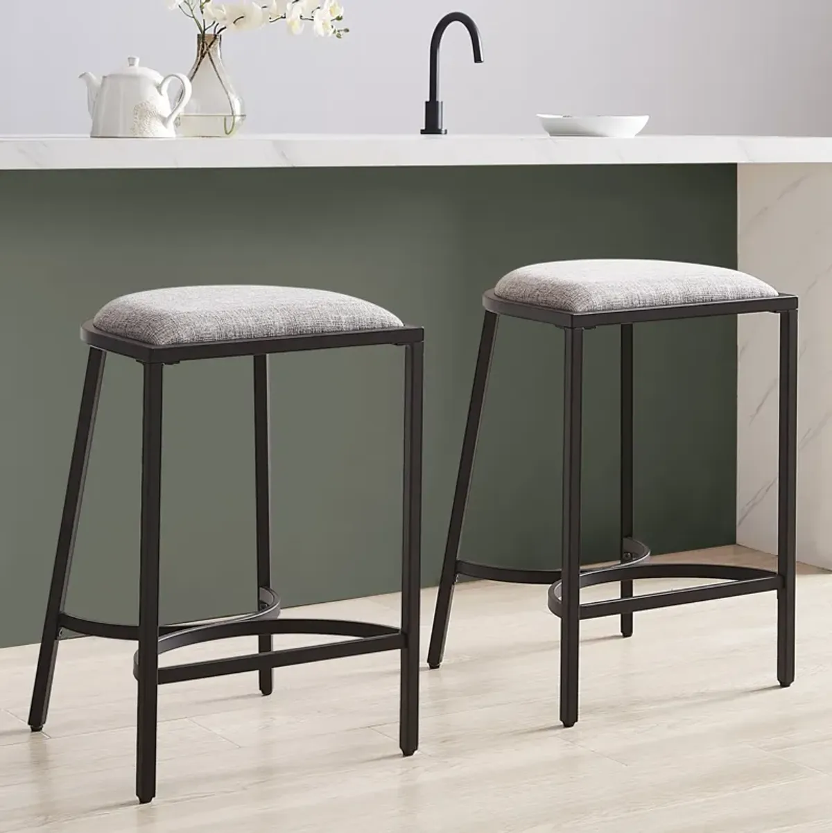 Huck Set of 2 Counter-Height Stools - Gray/Matte Black