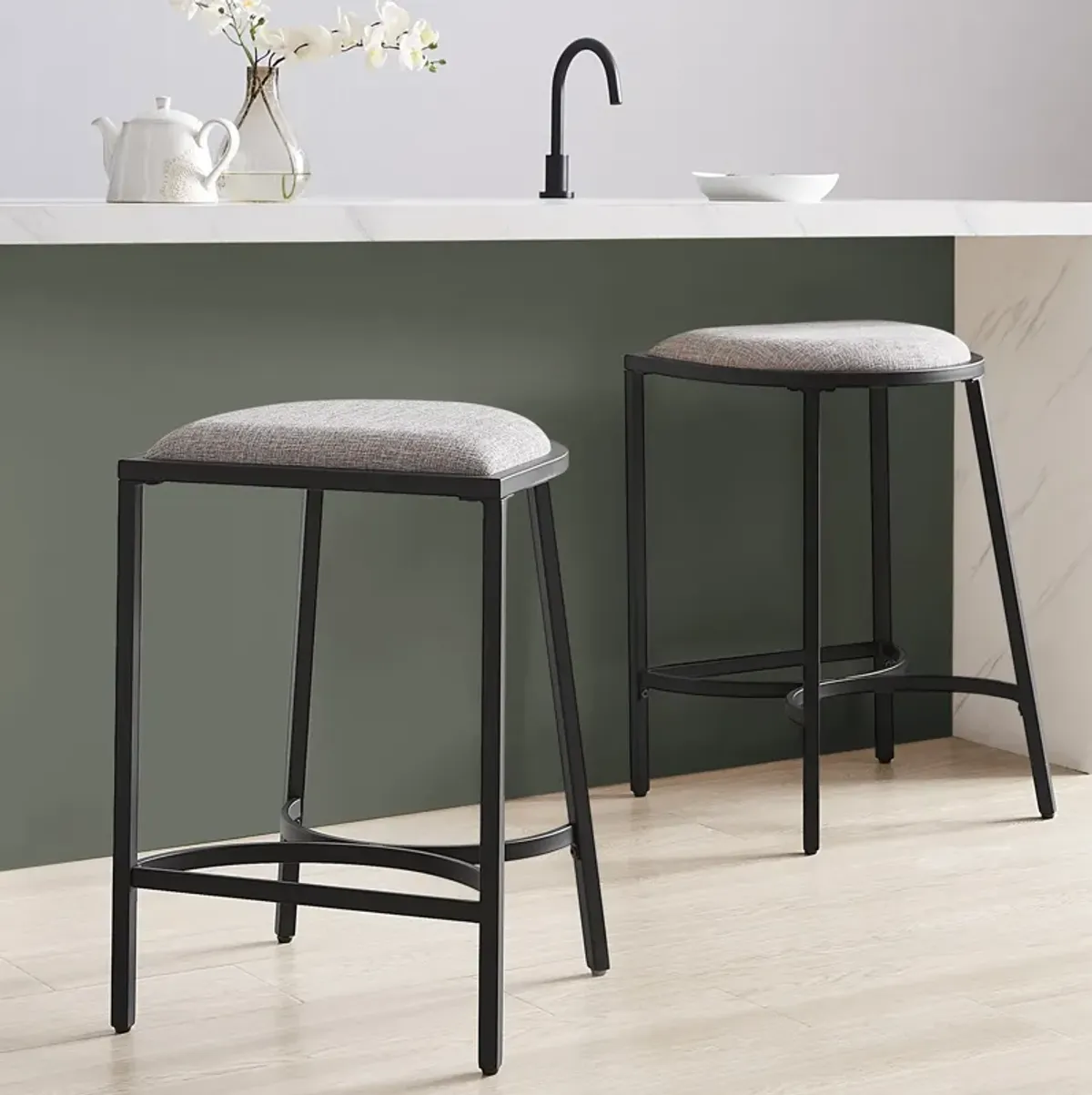 Huck Set of 2 Counter-Height Stools - Gray/Matte Black