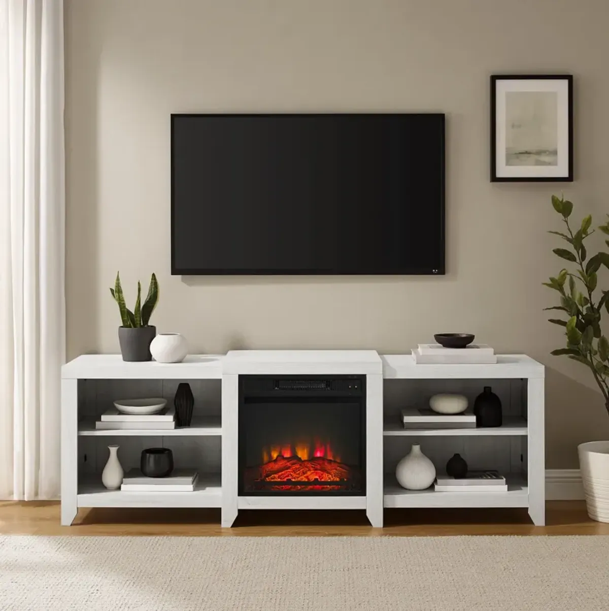 Andie 69" TV Stand with Fireplace - Whitewash