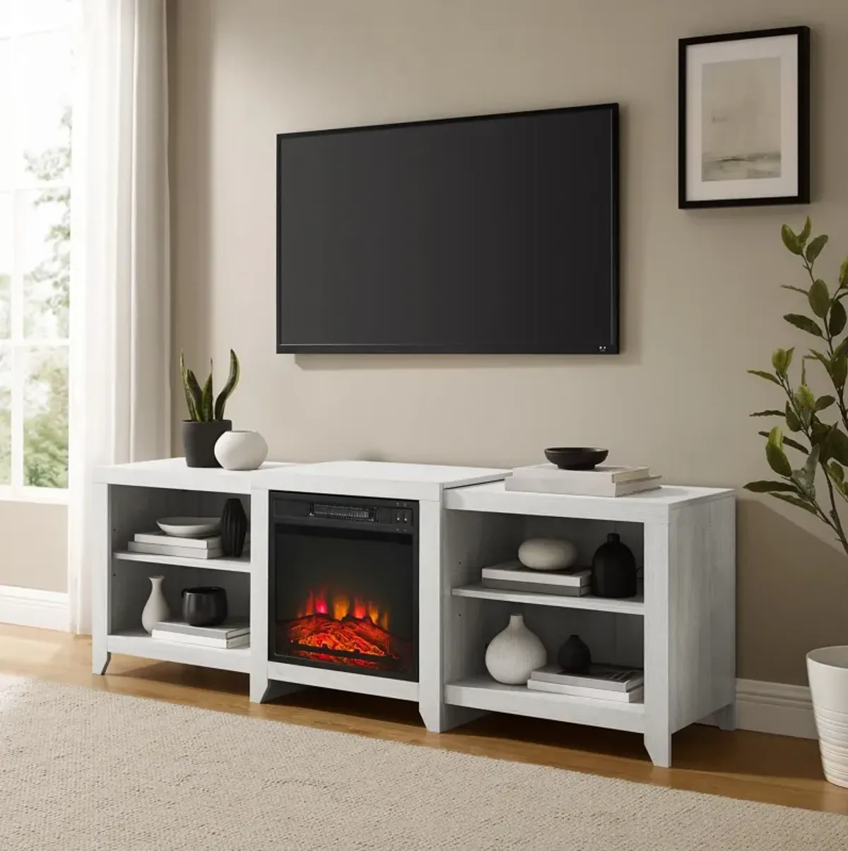 Andie 69" TV Stand with Fireplace - Whitewash