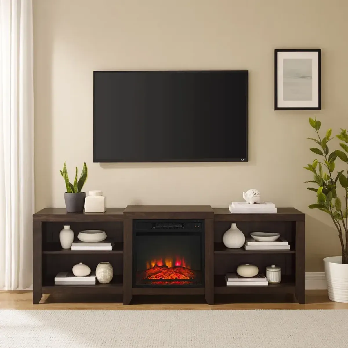 Andie 69" TV Stand with Fireplace - Dark Walnut