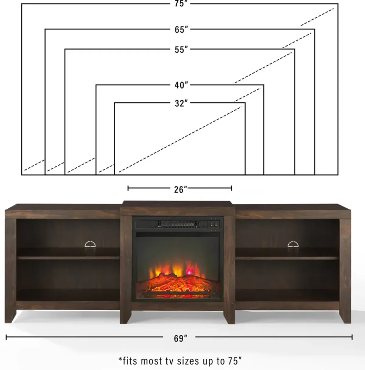 Andie 69" TV Stand with Fireplace - Dark Walnut