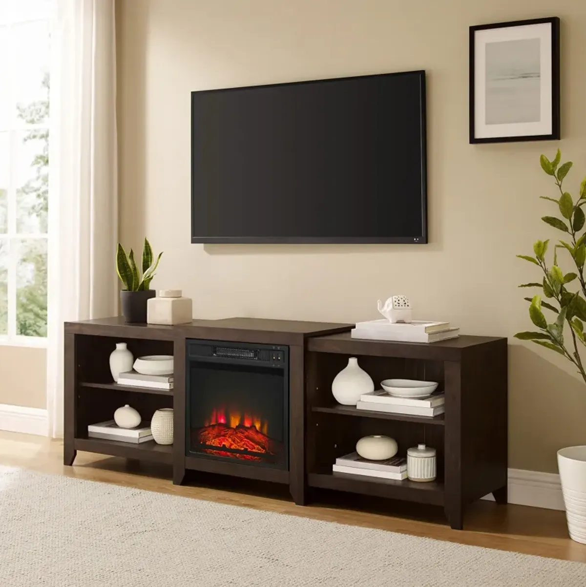 Andie 69" TV Stand with Fireplace - Dark Walnut