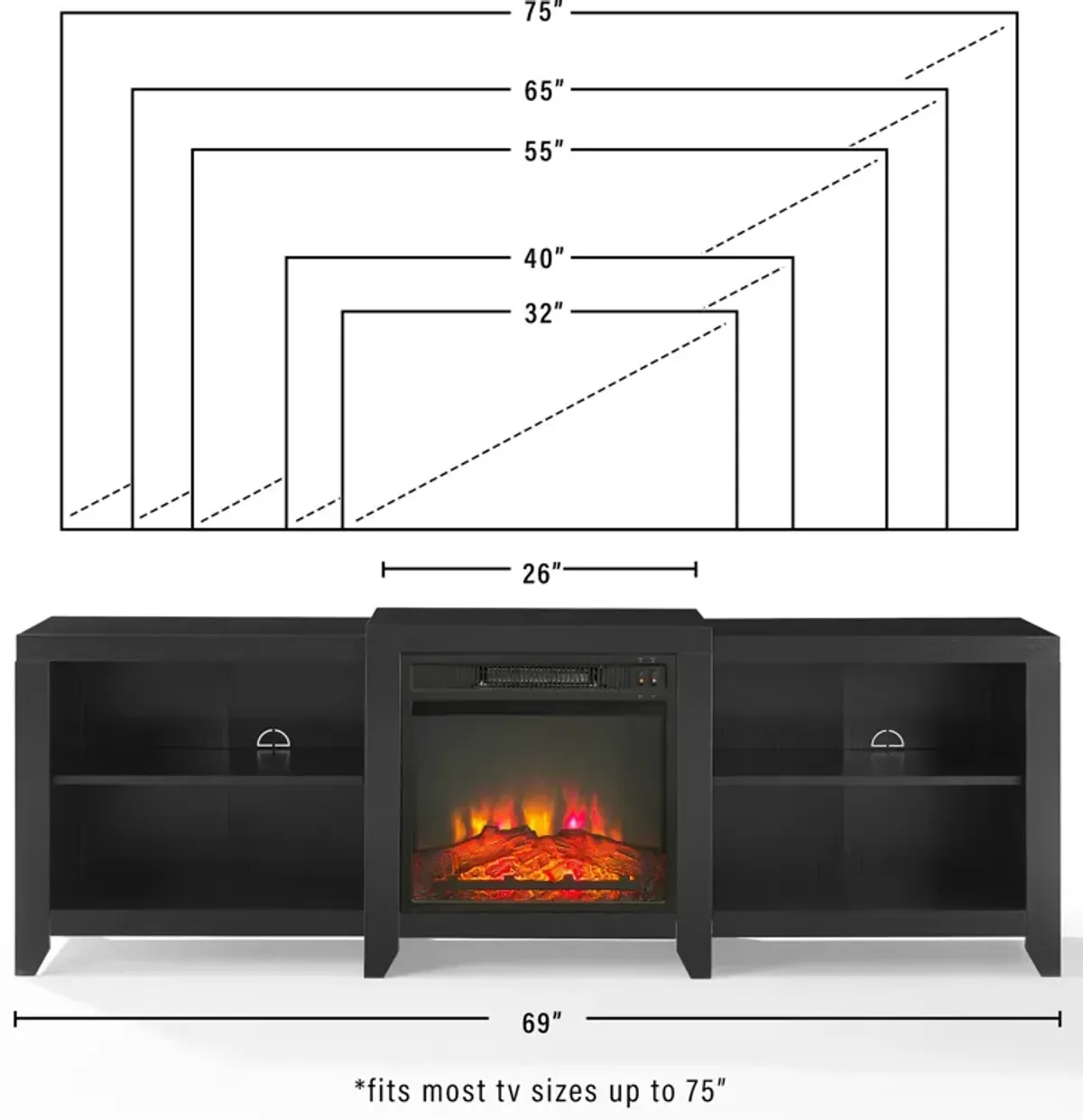 Andie 69" TV Stand with Fireplace - Black