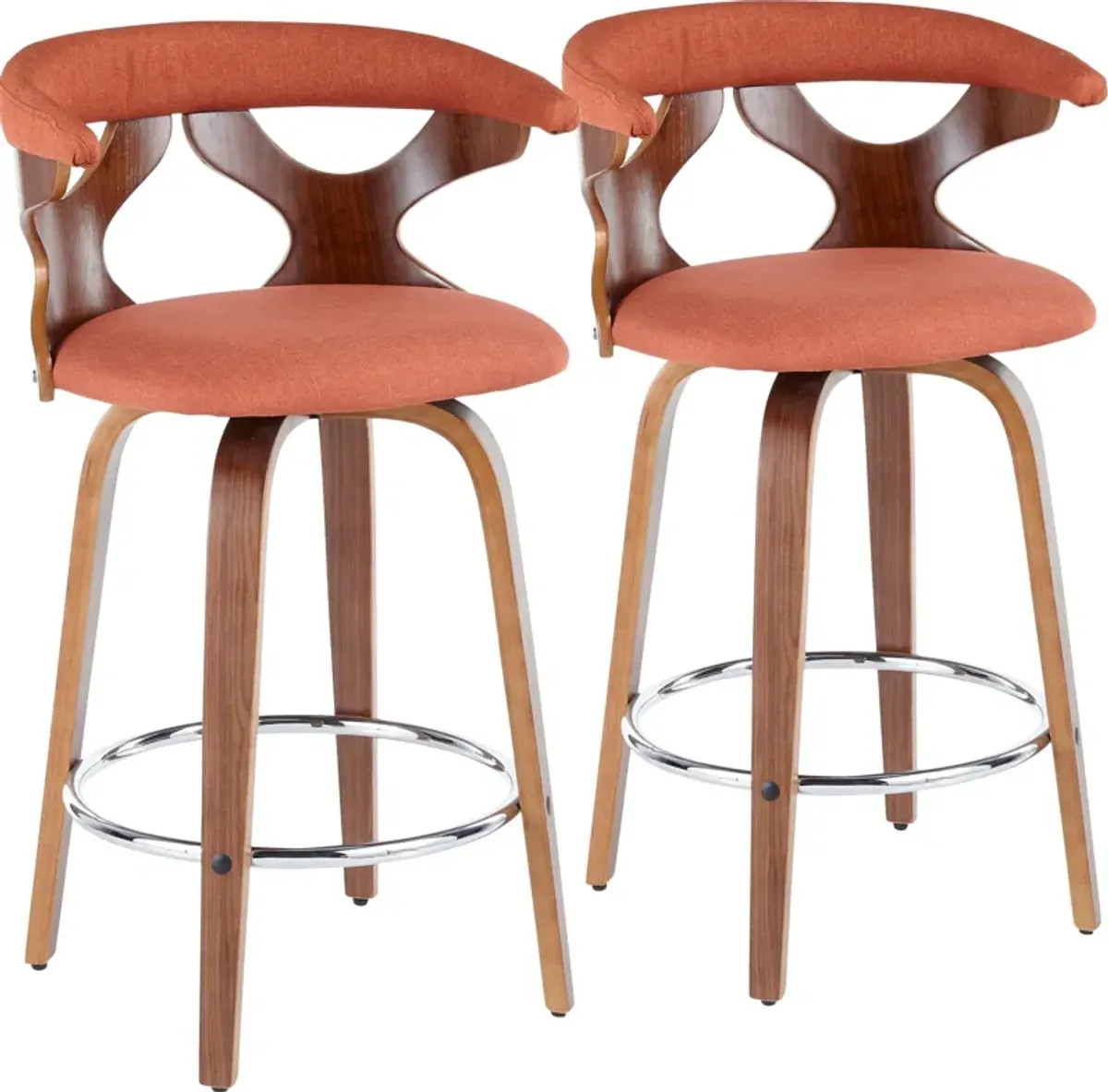 Serafina Set of 2 Counter-Height Stools - Orange/Walnut