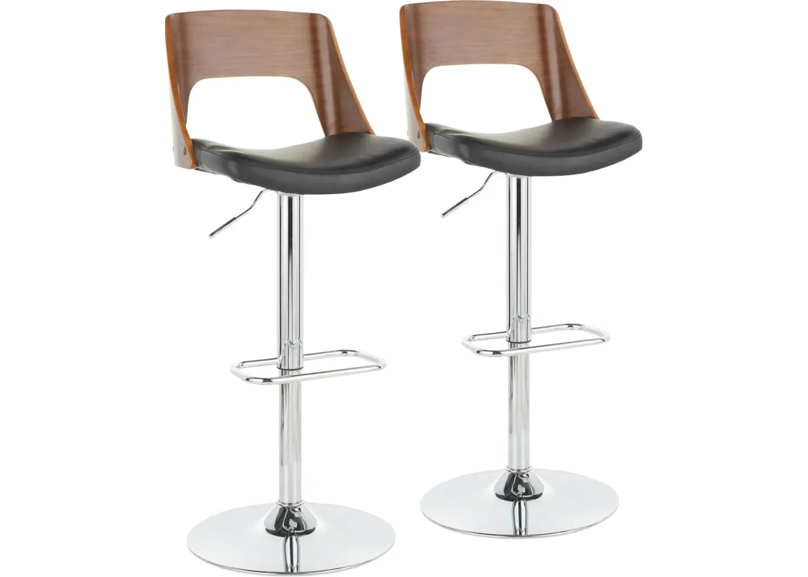 Bruges Set of 2 Adjustable Bar Stools - Black