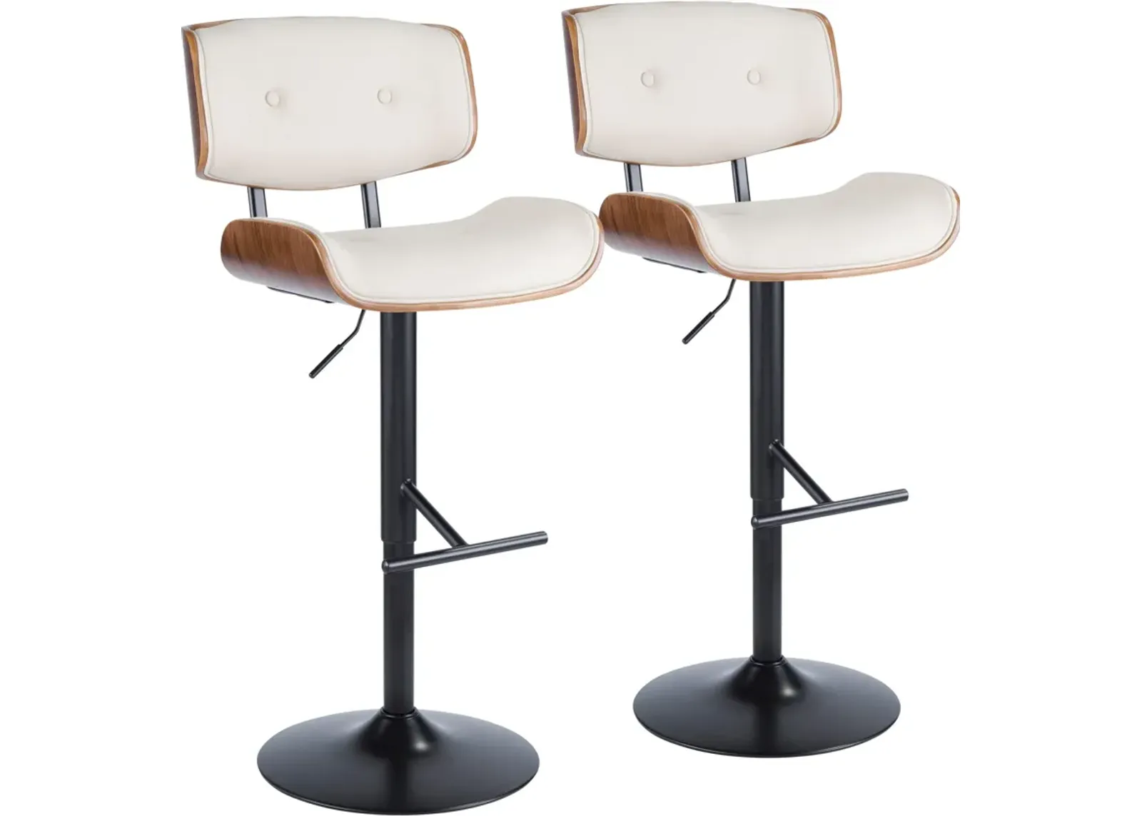 Treyvon Set of 2 Adjustable Bar Stools - White Vegan Leather