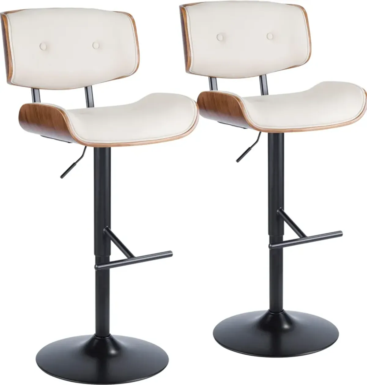 Treyvon Set of 2 Adjustable Bar Stools - White Vegan Leather