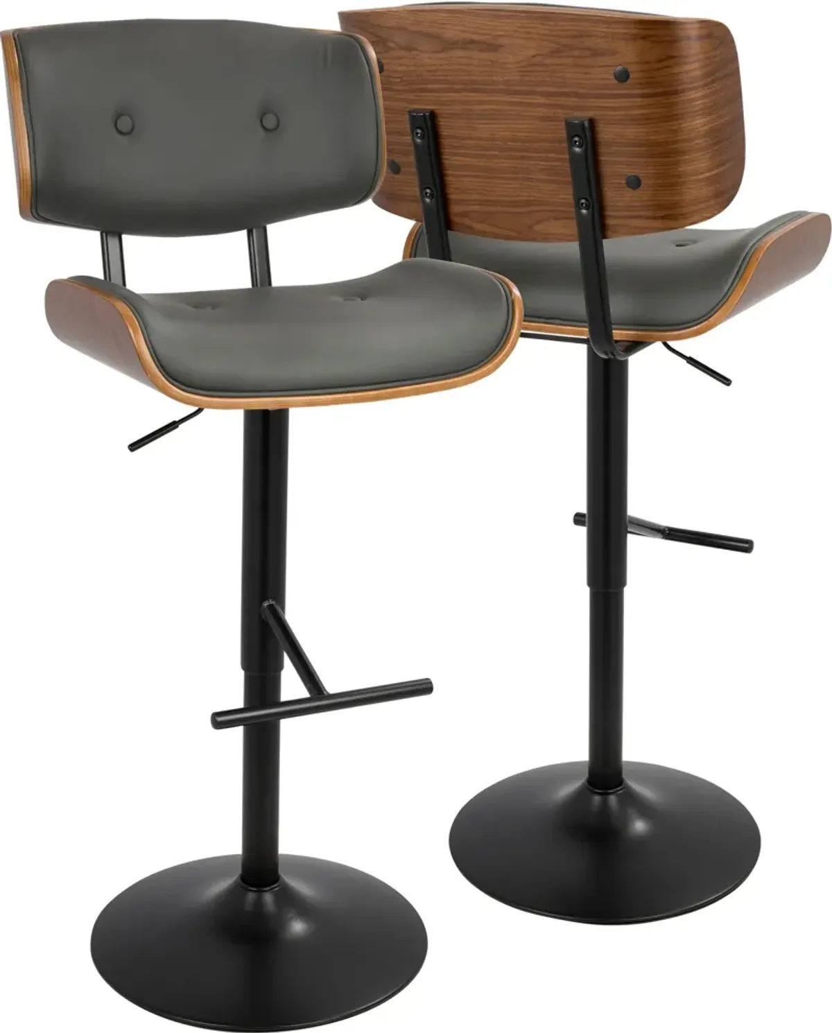 Treyvon Set of 2 Adjustable Bar Stools - Black Vegan Leather