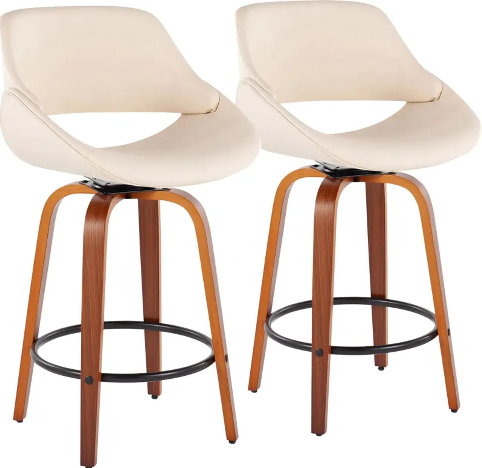 Uma Set of 2 Counter-Height Stools with Round Foot Rest - White/Black