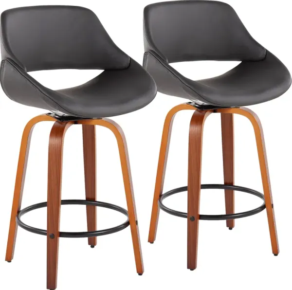 Uma Set of 2 Counter-Height Stools  with Round Foot Rest - Gray/Black