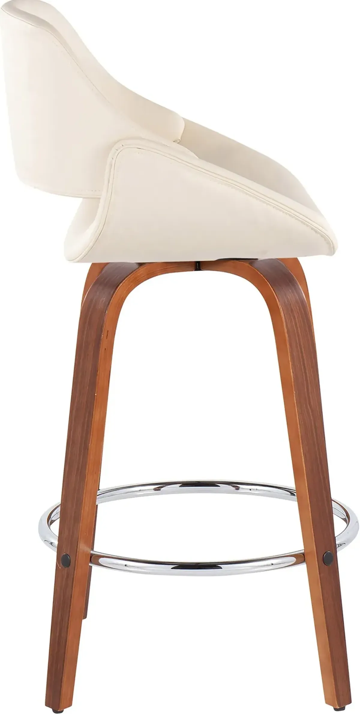 Uma Set of 2 Counter-Height Stools with Round Foot Rest - White/Silver