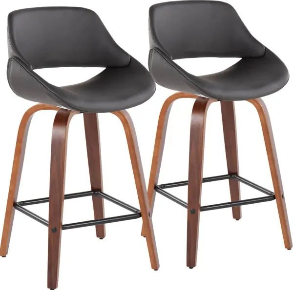 Uma Set of 2 Counter-Height Stools with Square Foot Rest- Gray/Black