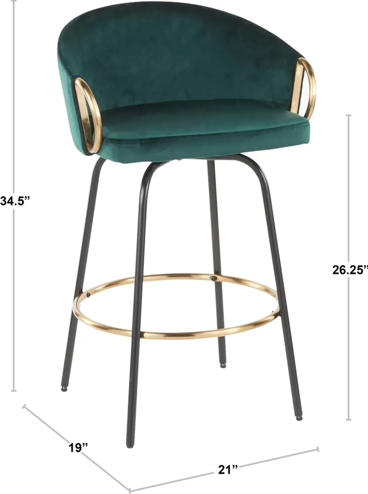 Eve Set of 2 Counter-Height Stools - Green/Gold