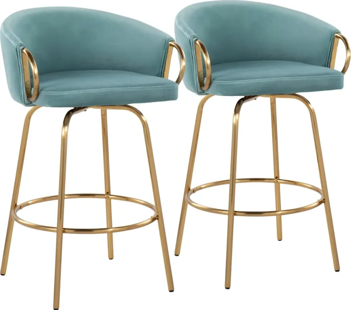 Eve Set of 2 Counter-Height Stools-  Blue/Gold