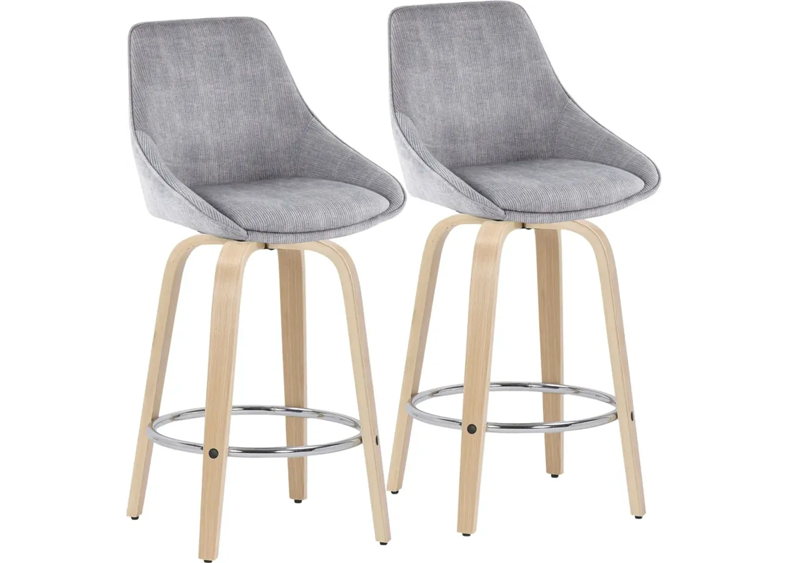 Fraser Set of 2 Counter-Height Stools - Gray Corduroy/Natural