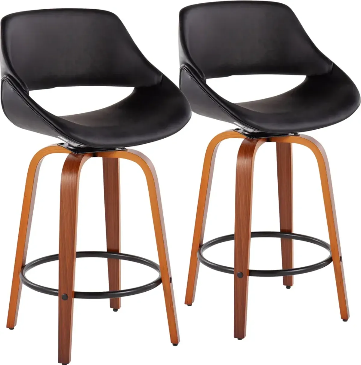 Uma Set of 2 Counter-Height Stools with Round Foot Rest - Black