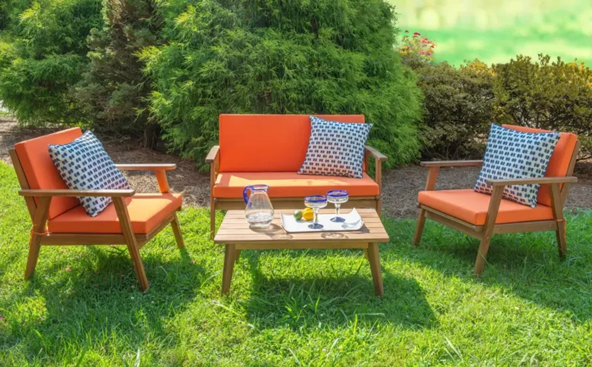 Orcabessa 4-Piece Outdoor Table, Loveseat and 2 Chairs Set - Orange