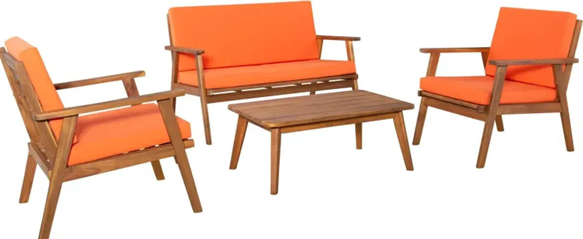 Orcabessa 4-Piece Outdoor Table, Loveseat and 2 Chairs Set - Orange