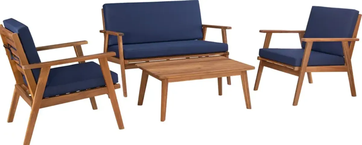 Orcabessa 4-Piece Outdoor Table, Loveseat and 2 Chairs Set - Navy