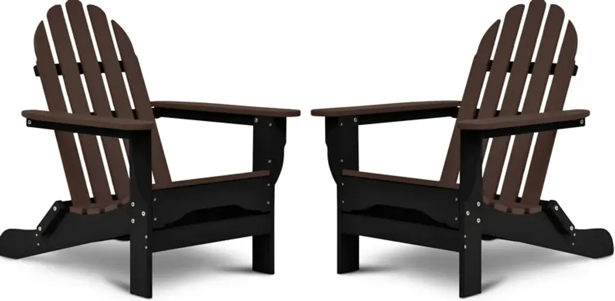 Raleigh Set of 2 Outdoor Folding Adirondack Chairs - Black/Chocolate