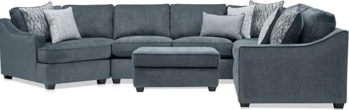 Callie 3-Piece Sectional with Left-Facing Cuddler and Ottoman - Navy