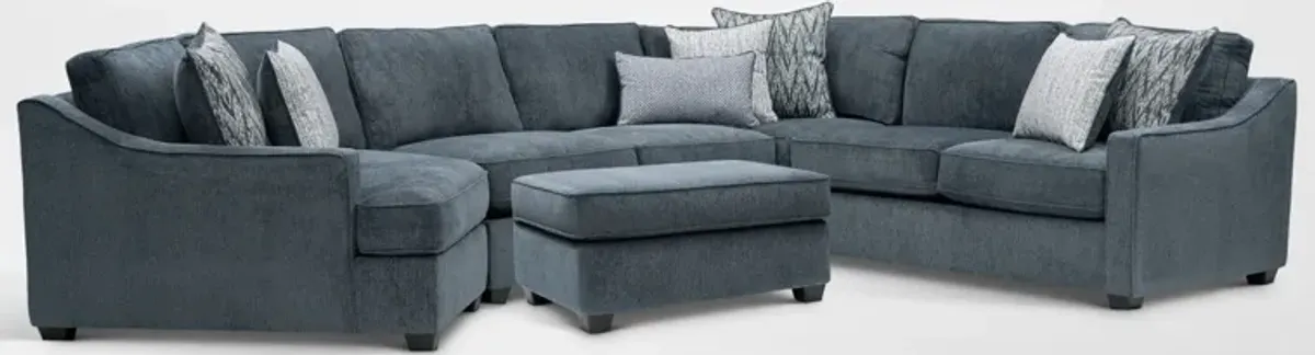 Callie 3-Piece Sectional with Left-Facing Cuddler and Ottoman - Navy