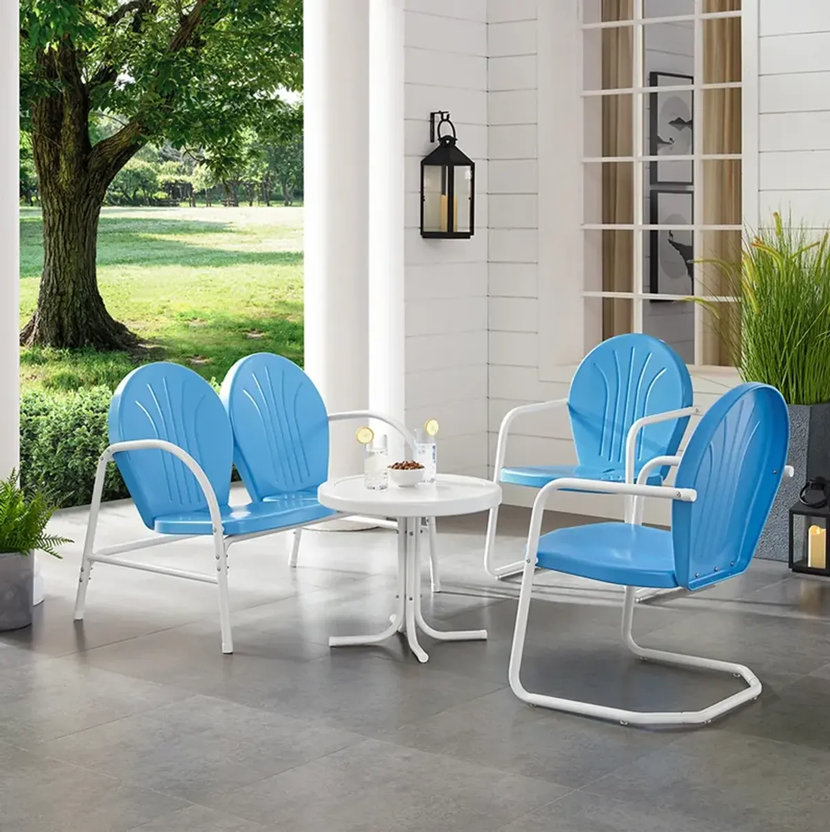 Kona 4-Piece Outdoor Set with 2 Chairs, Loveseat and Table- Sky Blue