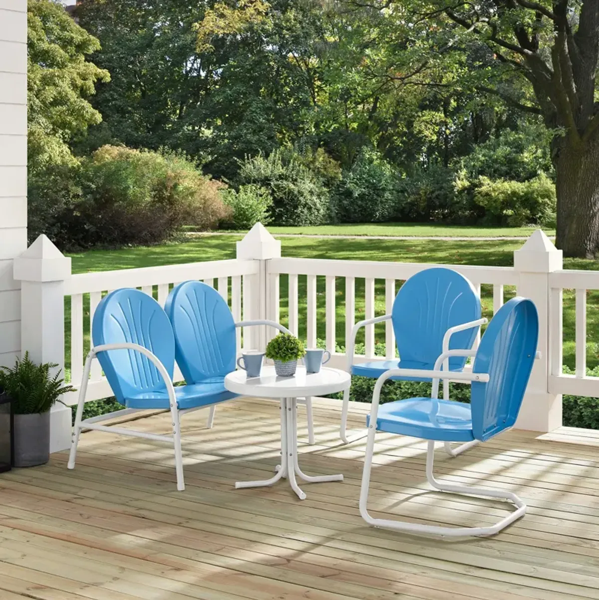 Kona 4-Piece Outdoor Set with 2 Chairs, Loveseat and Table- Sky Blue