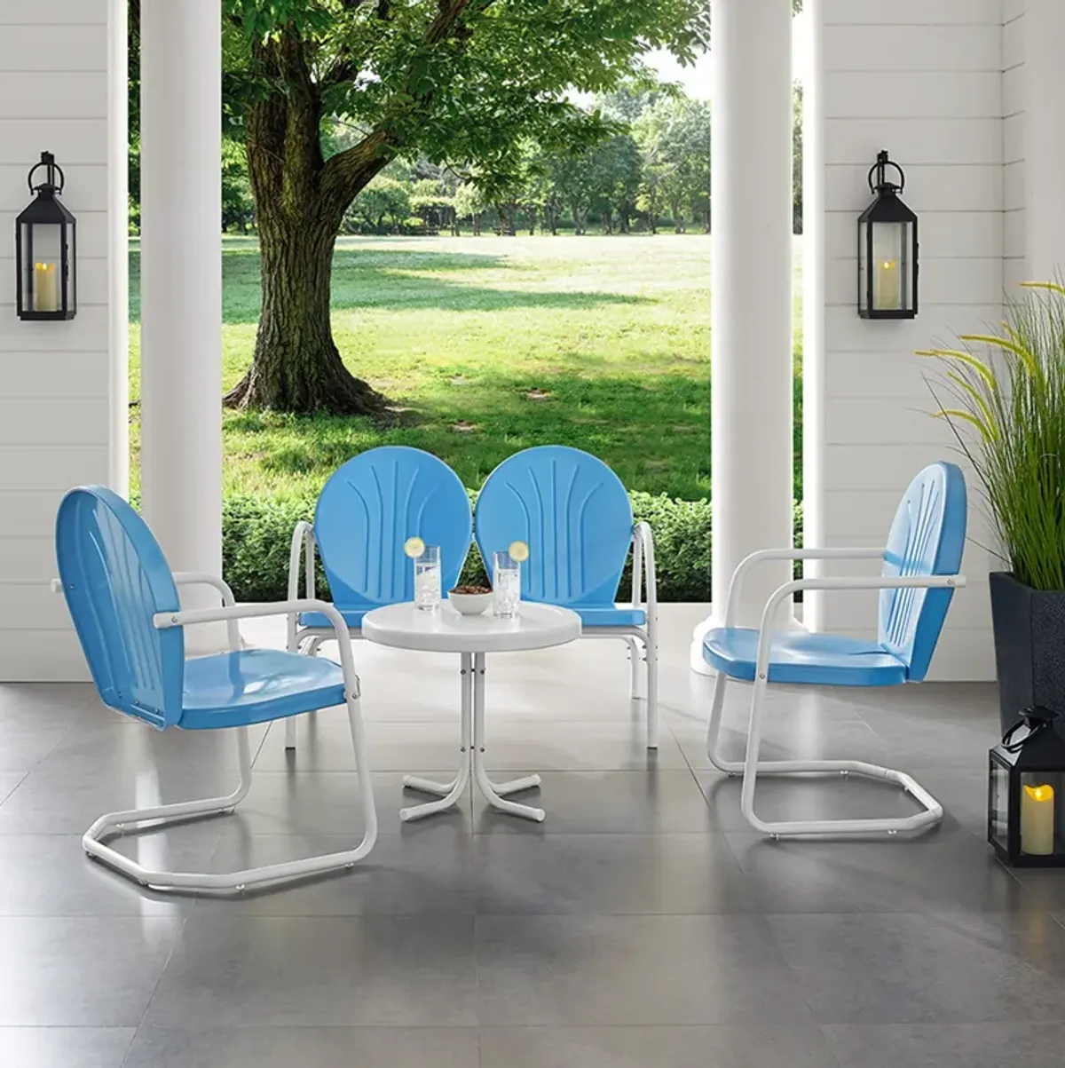 Kona 4-Piece Outdoor Set with 2 Chairs, Loveseat and Table- Sky Blue