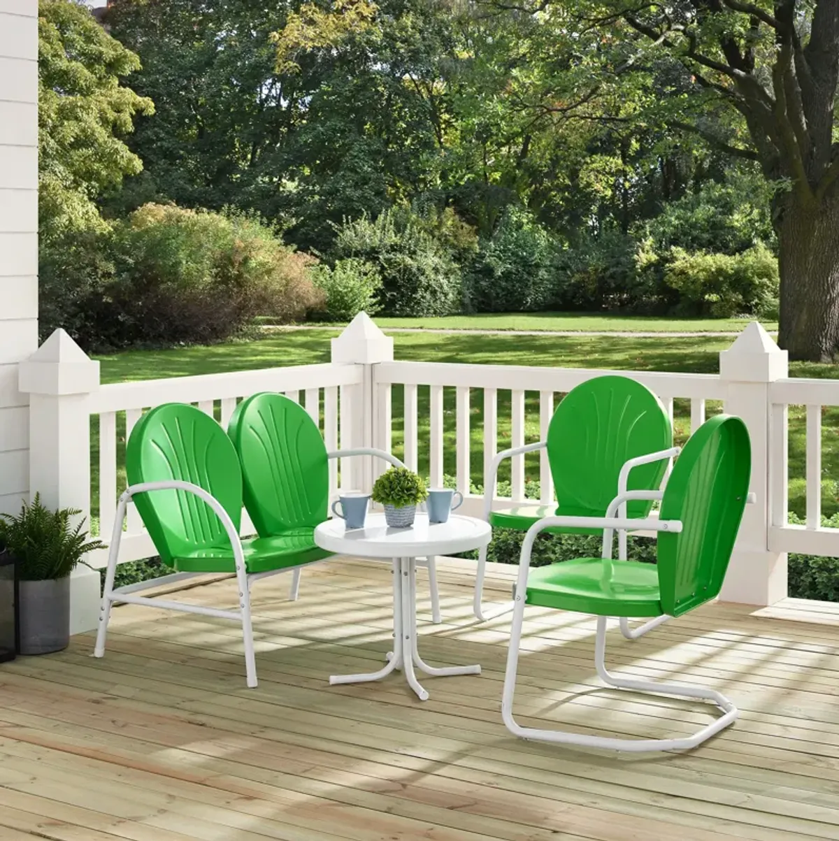 Kona 4-Piece Outdoor Set with 2 Chairs, Loveseat and Table- Green